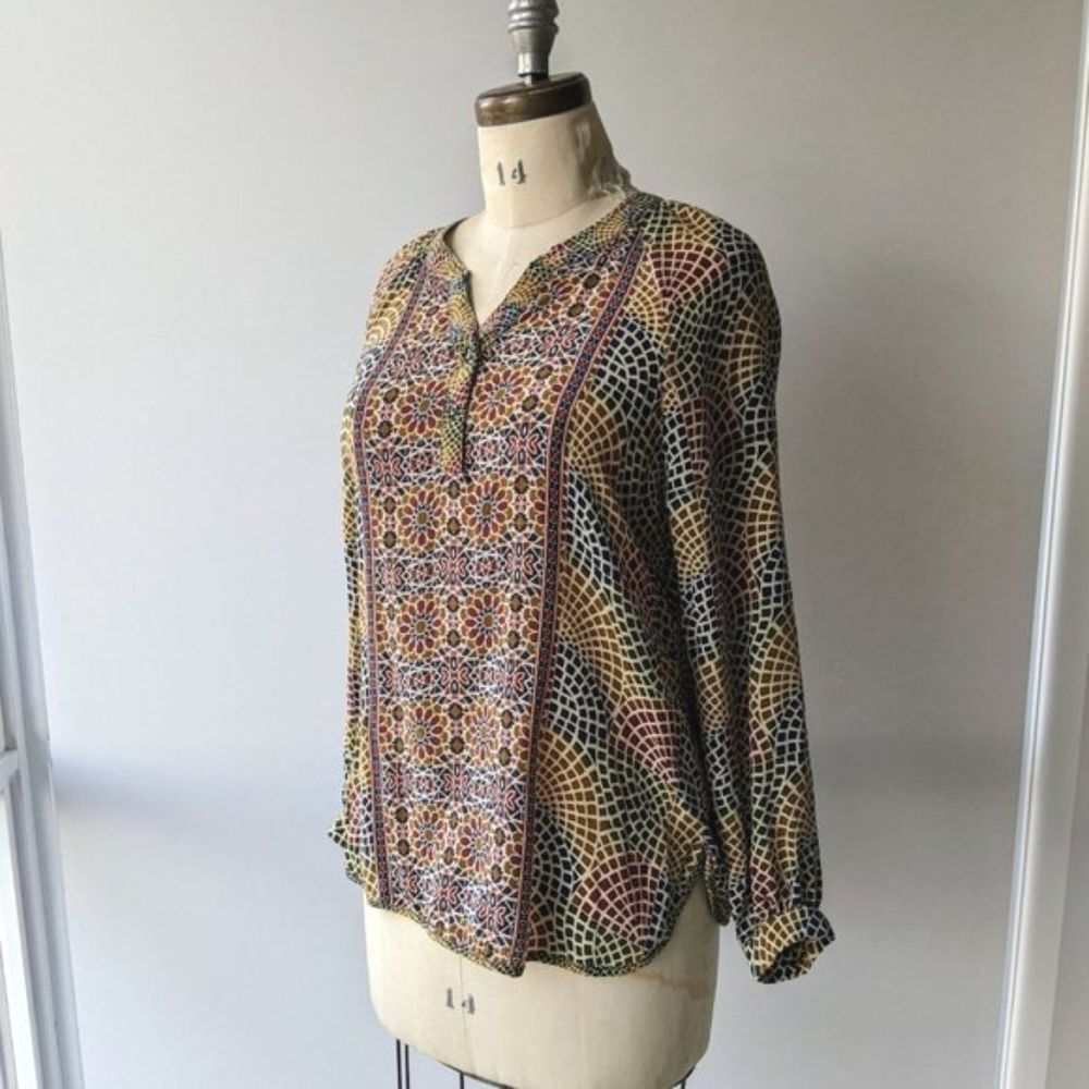 TOLANI 100% Silk Mosaic Indie Blouse